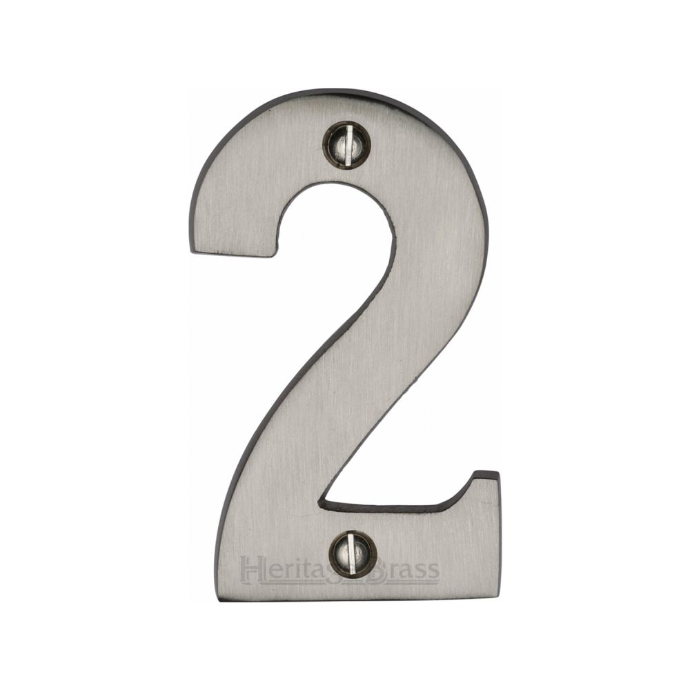 This is an image of a Heritage Brass - Numeral 2 Face Fix 76mm (3") Satin Nickel Finish, c1566-2-sn that is available to order from T.H Wiggans Ironmongery in Kendal.