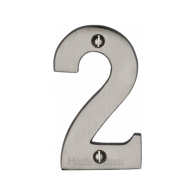 This is an image of a Heritage Brass - Numeral 2 Face Fix 76mm (3") Satin Nickel Finish, c1566-2-sn that is available to order from T.H Wiggans Ironmongery in Kendal.