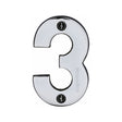 This is an image of a Heritage Brass - Numeral 3 Face Fix 76mm (3") Polished Chrome Finish, c1566-3-pc that is available to order from T.H Wiggans Ironmongery in Kendal.