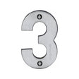 This is an image of a Heritage Brass - Numeral 3 Face Fix 76mm (3") Satin Chrome Finish, c1566-3-sc that is available to order from T.H Wiggans Ironmongery in Kendal.