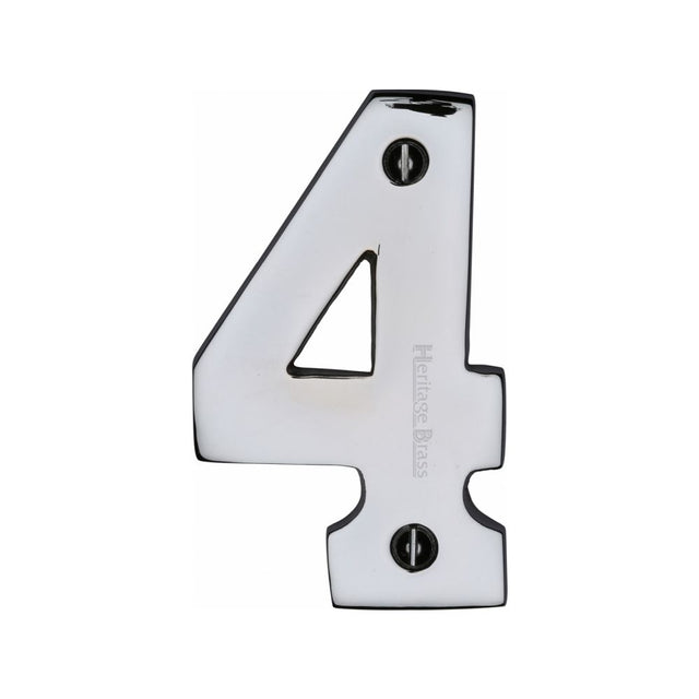 This is an image of a Heritage Brass - Numeral 4 Face Fix 76mm (3") Polished Chrome Finish, c1566-4-pc that is available to order from T.H Wiggans Ironmongery in Kendal.