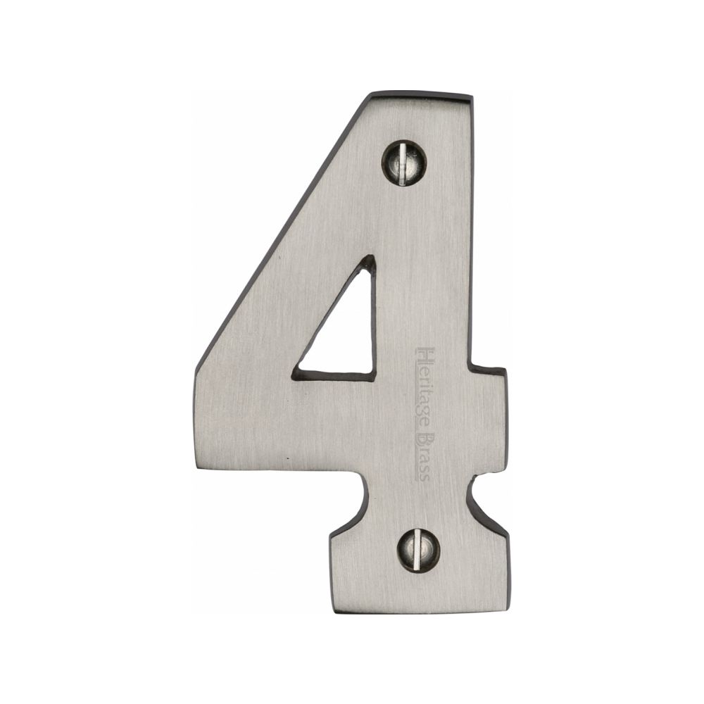 This is an image of a Heritage Brass - Numeral 4 Face Fix 76mm (3") Satin Nickel Finish, c1566-4-sn that is available to order from T.H Wiggans Ironmongery in Kendal.