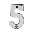 This is an image of a Heritage Brass - Numeral 5 Face Fix 76mm (3") Polished Chrome Finish, c1566-5-pc that is available to order from T.H Wiggans Ironmongery in Kendal.