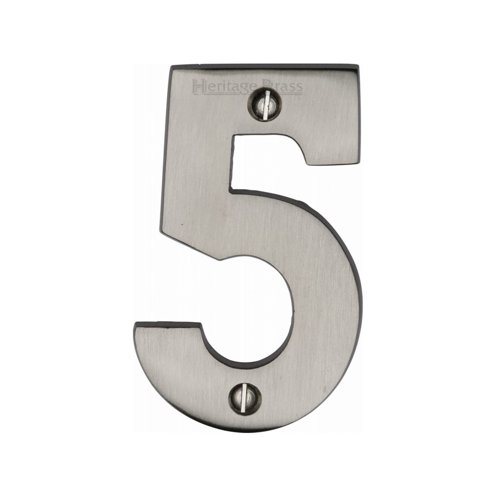 This is an image of a Heritage Brass - Numeral 5 Face Fix 76mm (3") Satin Nickel Finish, c1566-5-sn that is available to order from T.H Wiggans Ironmongery in Kendal.