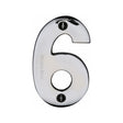 This is an image of a Heritage Brass - Numeral 6 Face Fix 76mm (3") Polished Chrome Finish, c1566-6-pc that is available to order from T.H Wiggans Ironmongery in Kendal.