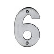 This is an image of a Heritage Brass - Numeral 6 Face Fix 76mm (3") Satin Chrome Finish, c1566-6-sc that is available to order from T.H Wiggans Ironmongery in Kendal.