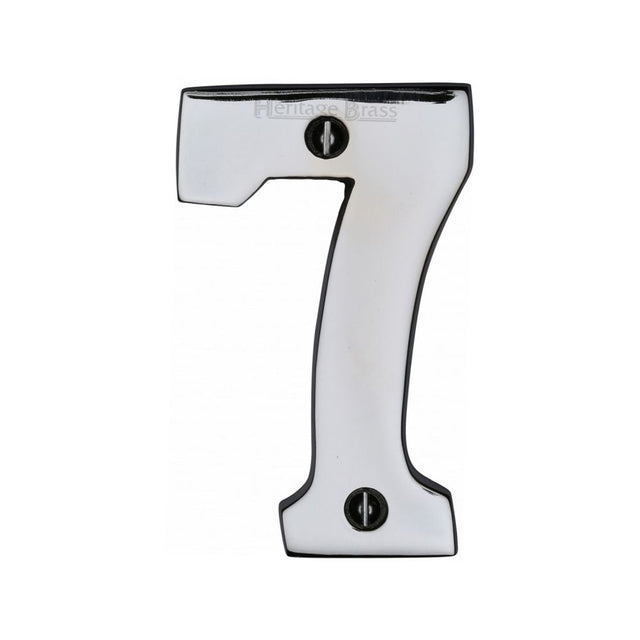 This is an image of a Heritage Brass - Numeral 7 Face Fix 76mm (3") Polished Chrome Finish, c1566-7-pc that is available to order from T.H Wiggans Ironmongery in Kendal.
