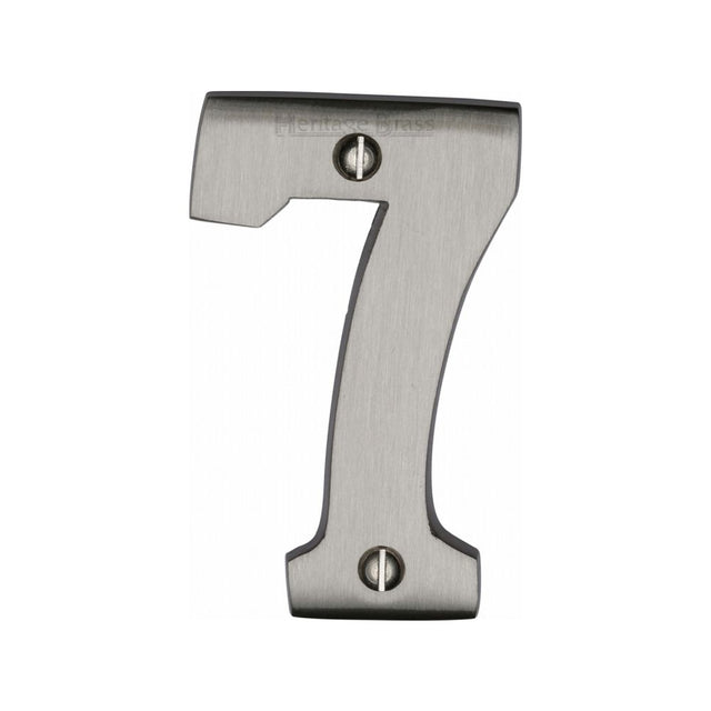 This is an image of a Heritage Brass - Numeral 7 Face Fix 76mm (3") Satin Nickel Finish, c1566-7-sn that is available to order from T.H Wiggans Ironmongery in Kendal.