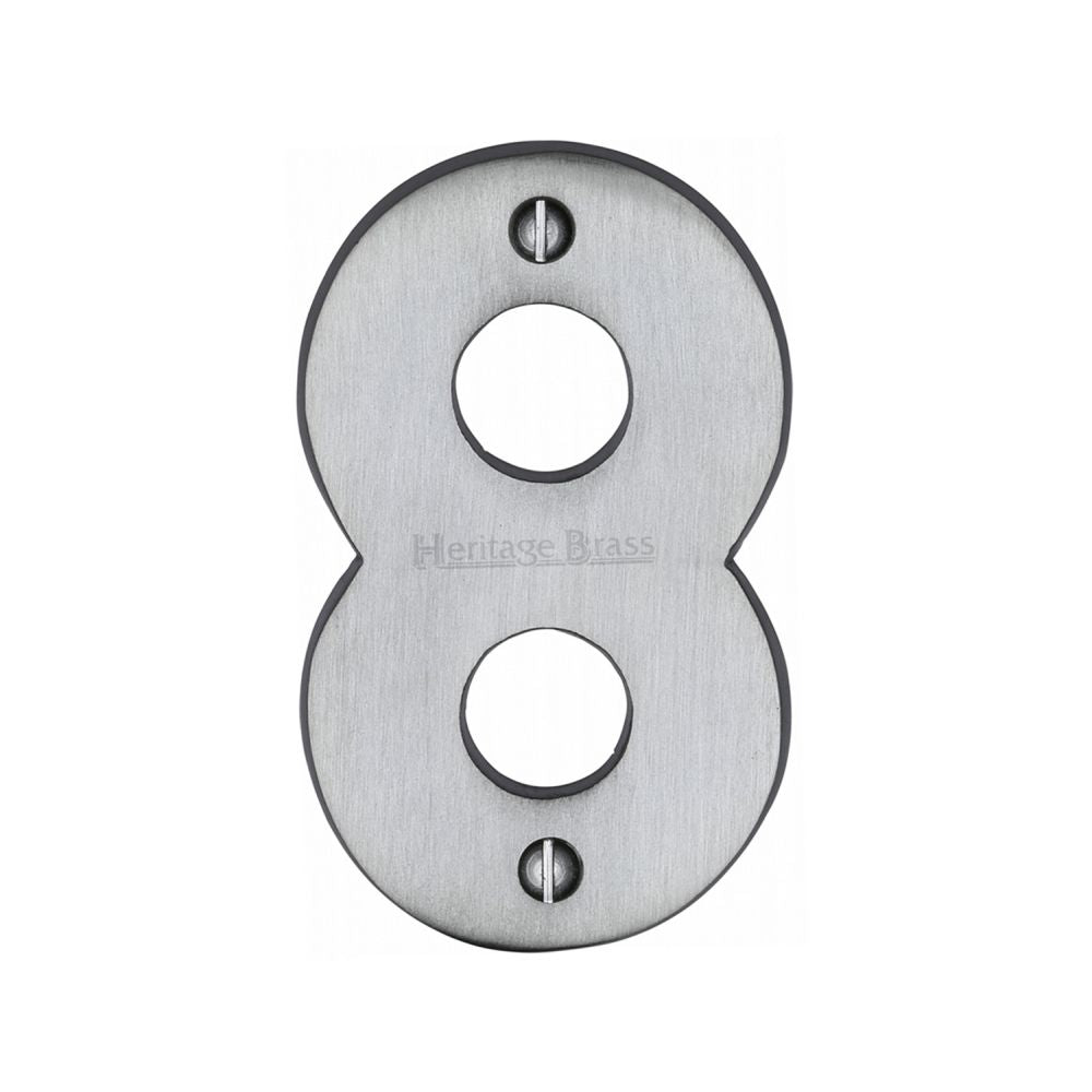 This is an image of a Heritage Brass - Numeral 8 Face Fix 76mm (3") Satin Chrome Finish, c1566-8-sc that is available to order from T.H Wiggans Ironmongery in Kendal.