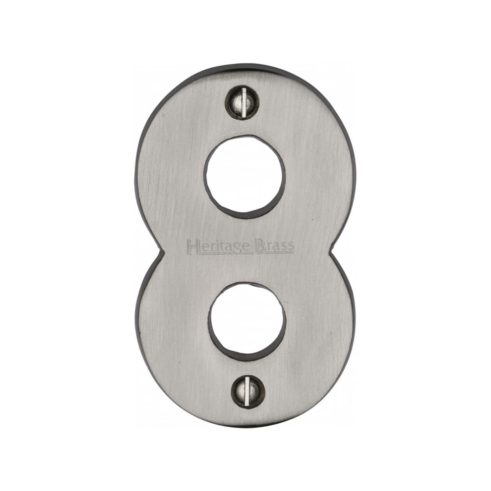 This is an image of a Heritage Brass - Numeral 8 Face Fix 76mm (3") Satin Nickel Finish, c1566-8-sn that is available to order from T.H Wiggans Ironmongery in Kendal.