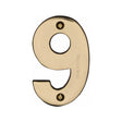 This is an image of a Heritage Brass - Numeral 9 Face Fix 76mm (3") Polished Brass Finish, c1566-9-pb that is available to order from T.H Wiggans Ironmongery in Kendal.