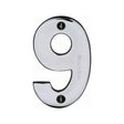 This is an image of a Heritage Brass - Numeral 9 Face Fix 76mm (3") Polished Chrome Finish, c1566-9-pc that is available to order from T.H Wiggans Ironmongery in Kendal.