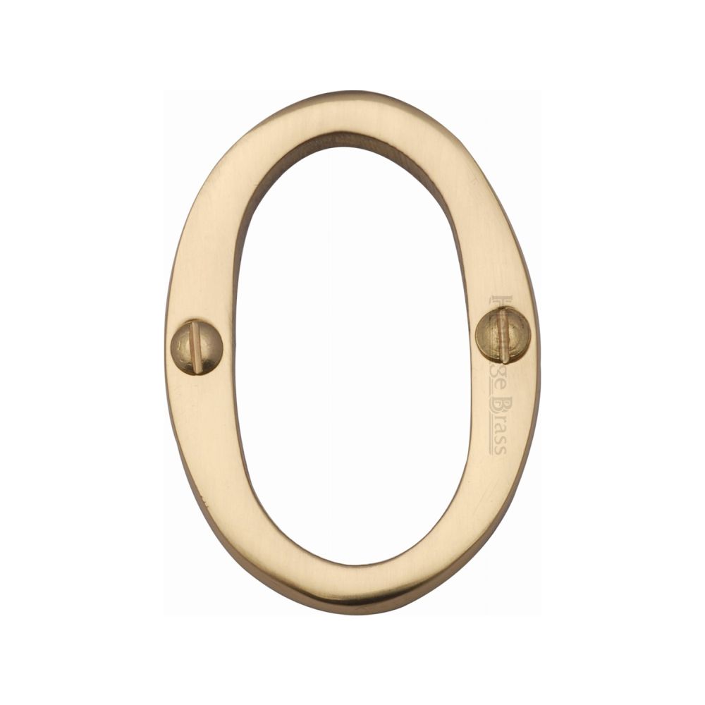 This is an image of a Heritage Brass - Numeral 0 Face Fix 51mm (2") Polished Brass Finish, c1567-0-pb that is available to order from T.H Wiggans Ironmongery in Kendal.