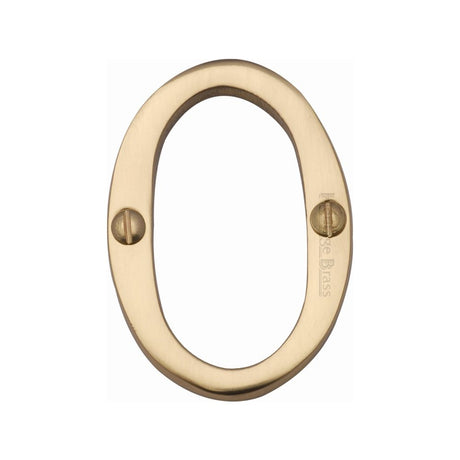 This is an image of a Heritage Brass - Numeral 0 Face Fix 51mm (2") Polished Brass Finish, c1567-0-pb that is available to order from T.H Wiggans Ironmongery in Kendal.