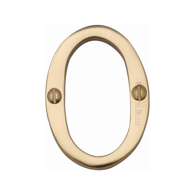 This is an image of a Heritage Brass - Numeral 0 Face Fix 51mm (2") Polished Brass Finish, c1567-0-pb that is available to order from T.H Wiggans Ironmongery in Kendal.