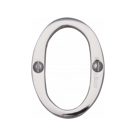 This is an image of a Heritage Brass - Numeral 0 Face Fix 51mm (2") Polished Chrome Finish, c1567-0-pc that is available to order from T.H Wiggans Ironmongery in Kendal.
