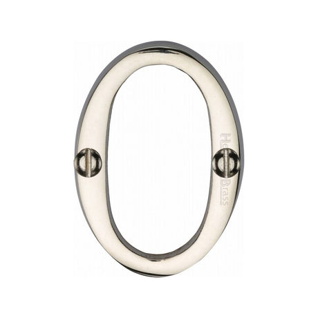 This is an image of a Heritage Brass - Numeral 0 Face Fix 51mm (2") Polished Nickel Finish, c1567-0-pnf that is available to order from T.H Wiggans Ironmongery in Kendal.