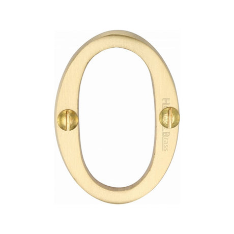 This is an image of a Heritage Brass - Numeral 0 Face Fix 51mm (2") Satin Brass Finish, c1567-0-sb that is available to order from T.H Wiggans Ironmongery in Kendal.