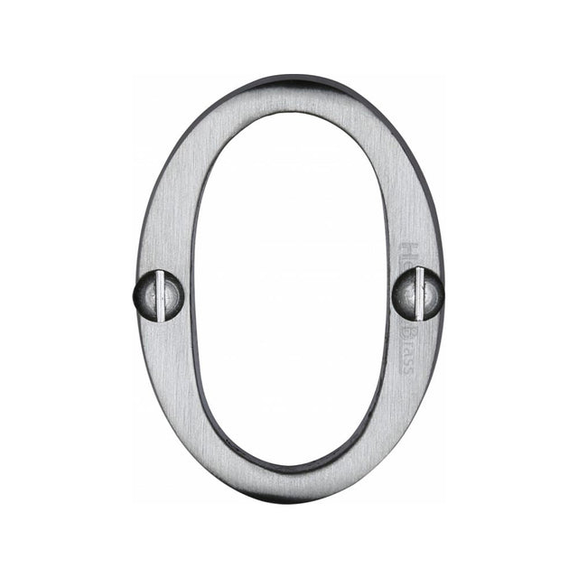 This is an image of a Heritage Brass - Numeral 0 Face Fix 51mm (2") Satin Chrome Finish, c1567-0-sc that is available to order from T.H Wiggans Ironmongery in Kendal.