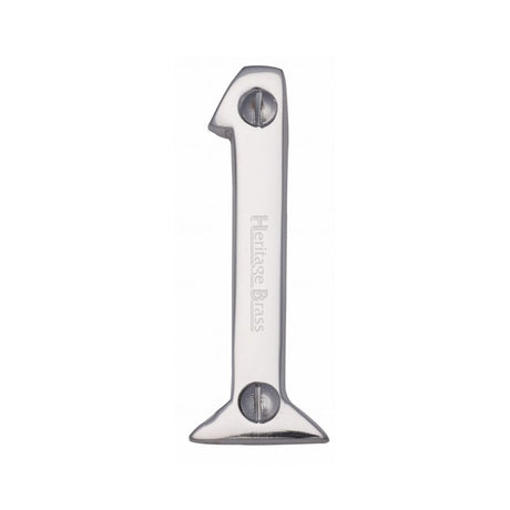 This is an image of a Heritage Brass - Numeral 1 Face Fix 51mm (2") Polished Chrome Finish, c1567-1-pc that is available to order from T.H Wiggans Ironmongery in Kendal.