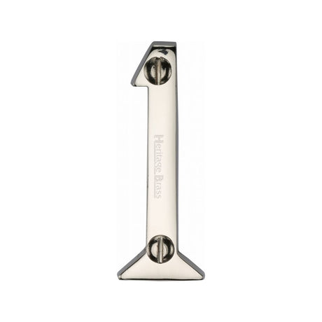This is an image of a Heritage Brass - Numeral 1 Face Fix 51mm (2") Polished Nickel Finish, c1567-1-pnf that is available to order from T.H Wiggans Ironmongery in Kendal.