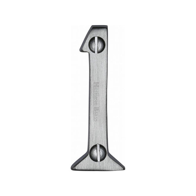 This is an image of a Heritage Brass - Numeral 1 Face Fix 51mm (2") Satin Chrome Finish, c1567-1-sc that is available to order from T.H Wiggans Ironmongery in Kendal.