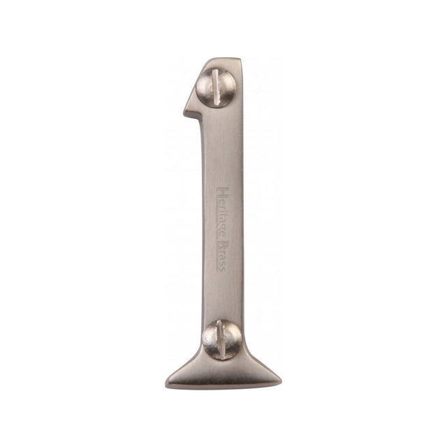 This is an image of a Heritage Brass - Numeral 1 Face Fix 51mm (2") Satin Nickel Finish, c1567-1-sn that is available to order from T.H Wiggans Ironmongery in Kendal.