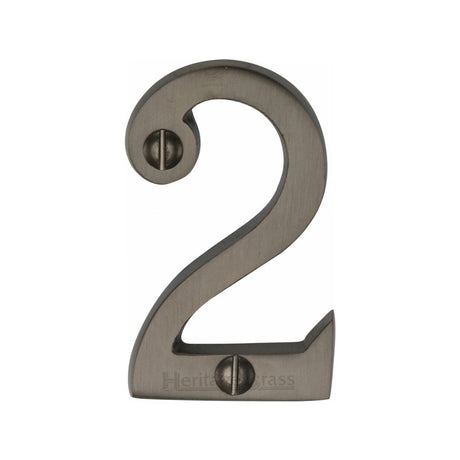 This is an image of a Heritage Brass - Numeral 2 Face Fix 51mm (2") Matt Bronze Finish, c1567-2-mb that is available to order from T.H Wiggans Ironmongery in Kendal.
