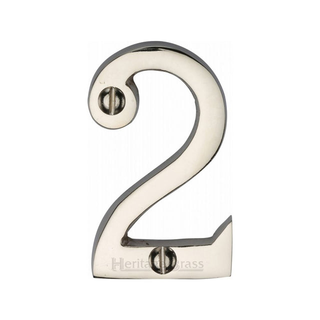 This is an image of a Heritage Brass - Numeral 2 Face Fix 51mm (2") Polished Nickel Finish, c1567-2-pnf that is available to order from T.H Wiggans Ironmongery in Kendal.