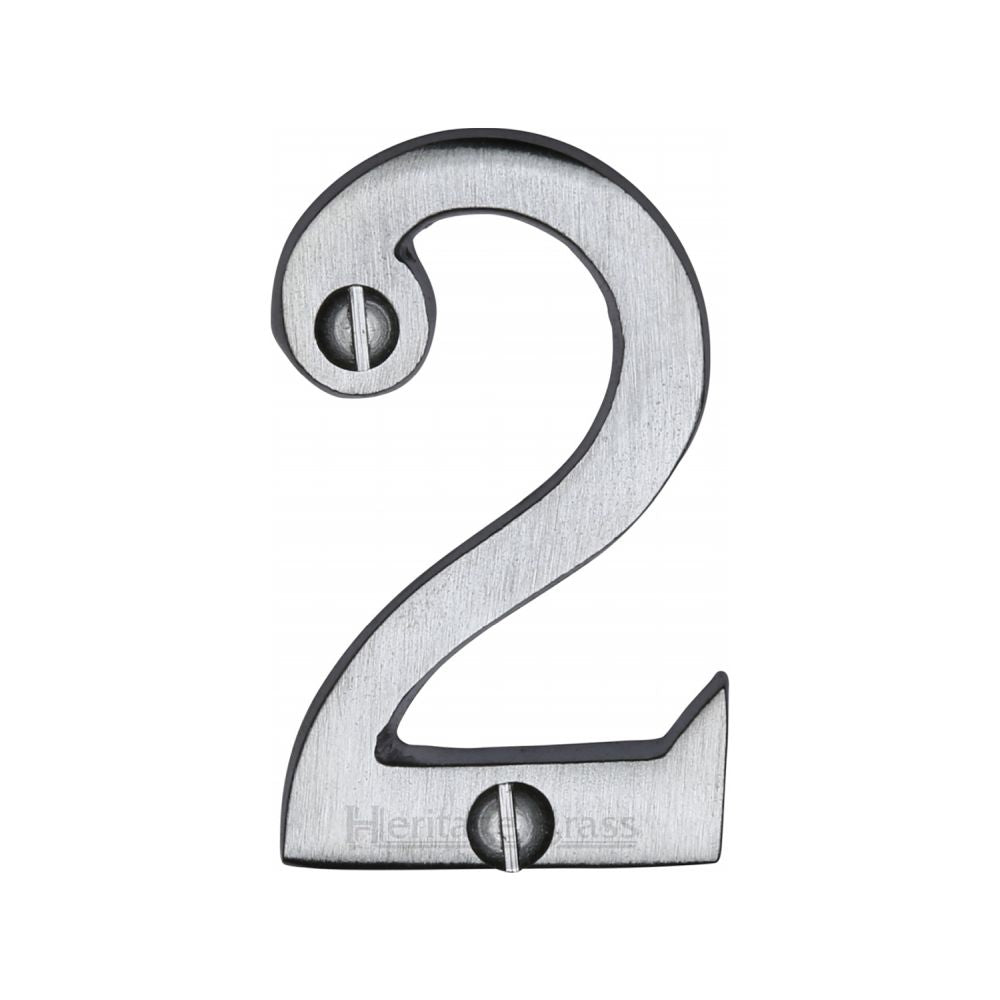 This is an image of a Heritage Brass - Numeral 2 Face Fix 51mm (2") Satin Chrome Finish, c1567-2-sc that is available to order from T.H Wiggans Ironmongery in Kendal.
