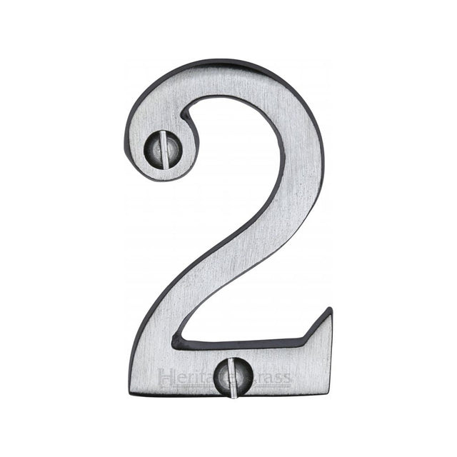 This is an image of a Heritage Brass - Numeral 2 Face Fix 51mm (2") Satin Chrome Finish, c1567-2-sc that is available to order from T.H Wiggans Ironmongery in Kendal.