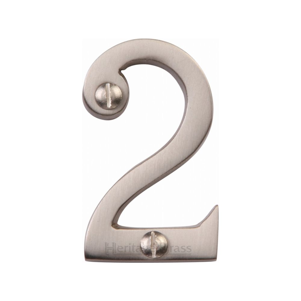 This is an image of a Heritage Brass - Numeral 2 Face Fix 51mm (2") Satin Nickel Finish, c1567-2-sn that is available to order from T.H Wiggans Ironmongery in Kendal.