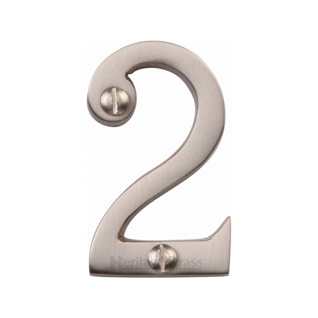 This is an image of a Heritage Brass - Numeral 2 Face Fix 51mm (2") Satin Nickel Finish, c1567-2-sn that is available to order from T.H Wiggans Ironmongery in Kendal.