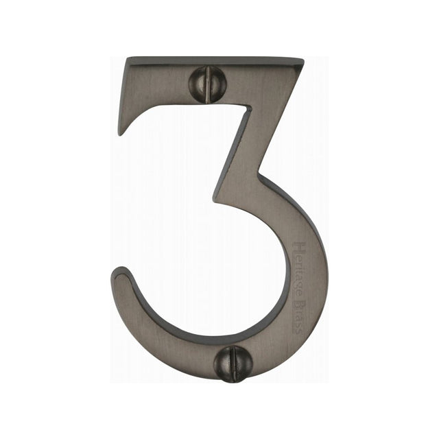 This is an image of a Heritage Brass - Numeral 3 Face Fix 51mm (2") Matt Bronze Finish, c1567-3-mb that is available to order from T.H Wiggans Ironmongery in Kendal.