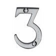 This is an image of a Heritage Brass - Numeral 3 Face Fix 51mm (2") Satin Chrome Finish, c1567-3-sc that is available to order from T.H Wiggans Ironmongery in Kendal.