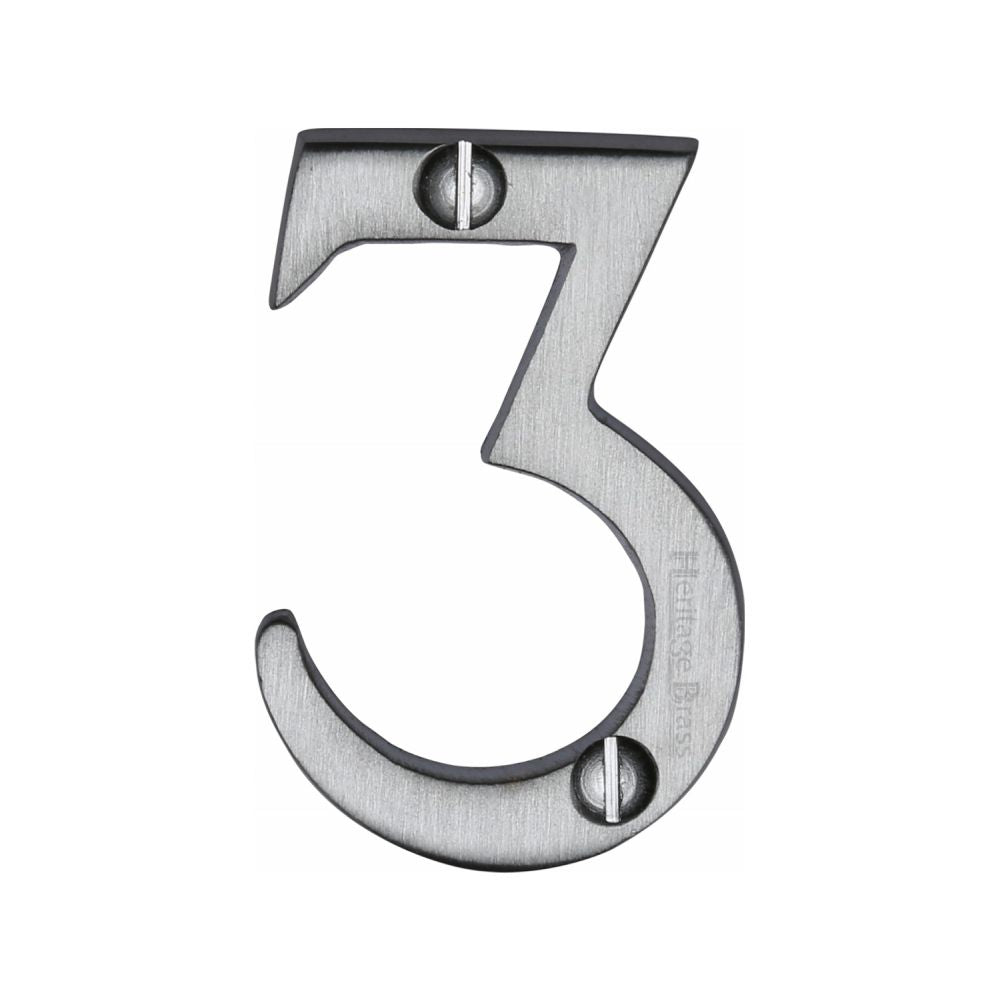 This is an image of a Heritage Brass - Numeral 3 Face Fix 51mm (2") Satin Chrome Finish, c1567-3-sc that is available to order from T.H Wiggans Ironmongery in Kendal.