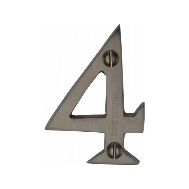 This is an image of a Heritage Brass - Numeral 4 Face Fix 51mm (2") Matt Bronze Finish, c1567-4-mb that is available to order from T.H Wiggans Ironmongery in Kendal.