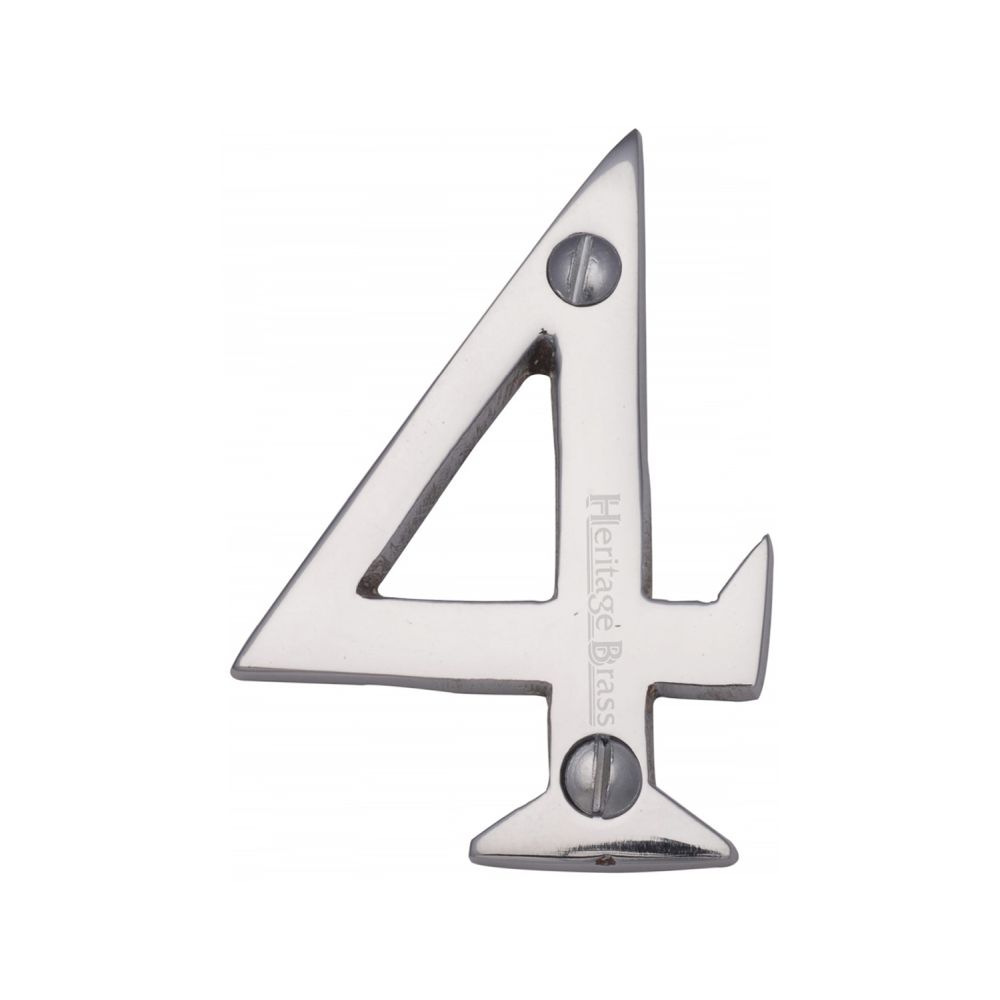 This is an image of a Heritage Brass - Numeral 4 Face Fix 51mm (2") Polished Chrome Finish, c1567-4-pc that is available to order from T.H Wiggans Ironmongery in Kendal.