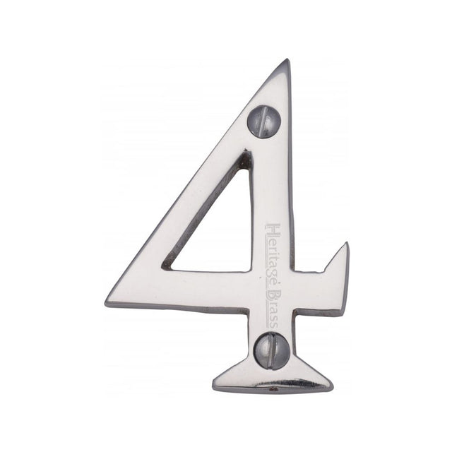 This is an image of a Heritage Brass - Numeral 4 Face Fix 51mm (2") Polished Chrome Finish, c1567-4-pc that is available to order from T.H Wiggans Ironmongery in Kendal.