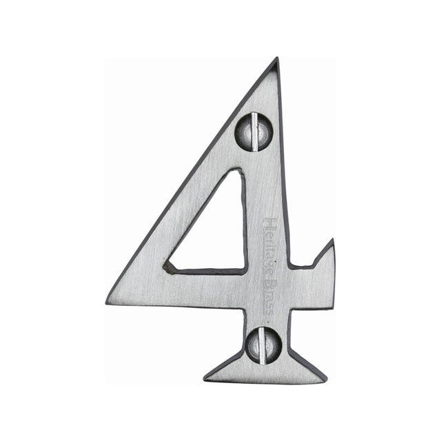 This is an image of a Heritage Brass - Numeral 4 Face Fix 51mm (2") Satin Chrome Finish, c1567-4-sc that is available to order from T.H Wiggans Ironmongery in Kendal.