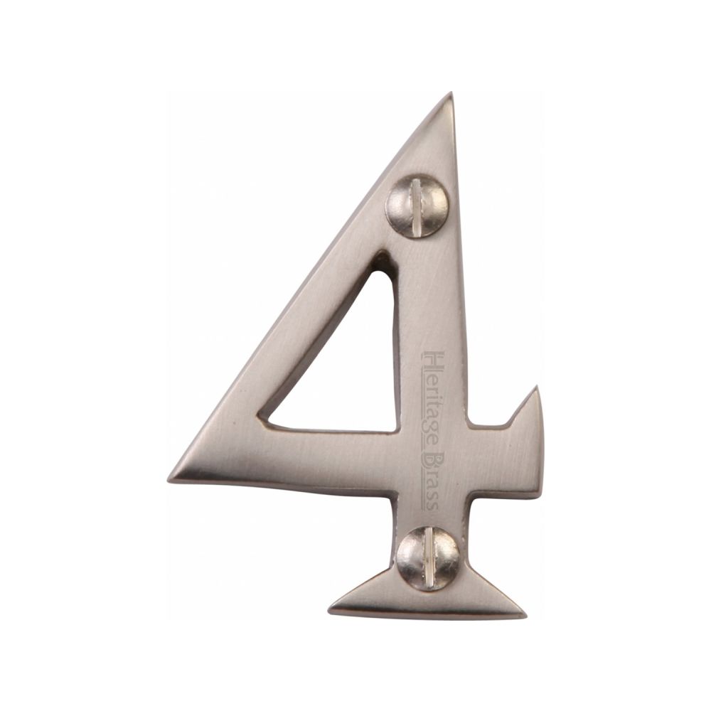 This is an image of a Heritage Brass - Numeral 4 Face Fix 51mm (2") Satin Nickel Finish, c1567-4-sn that is available to order from T.H Wiggans Ironmongery in Kendal.