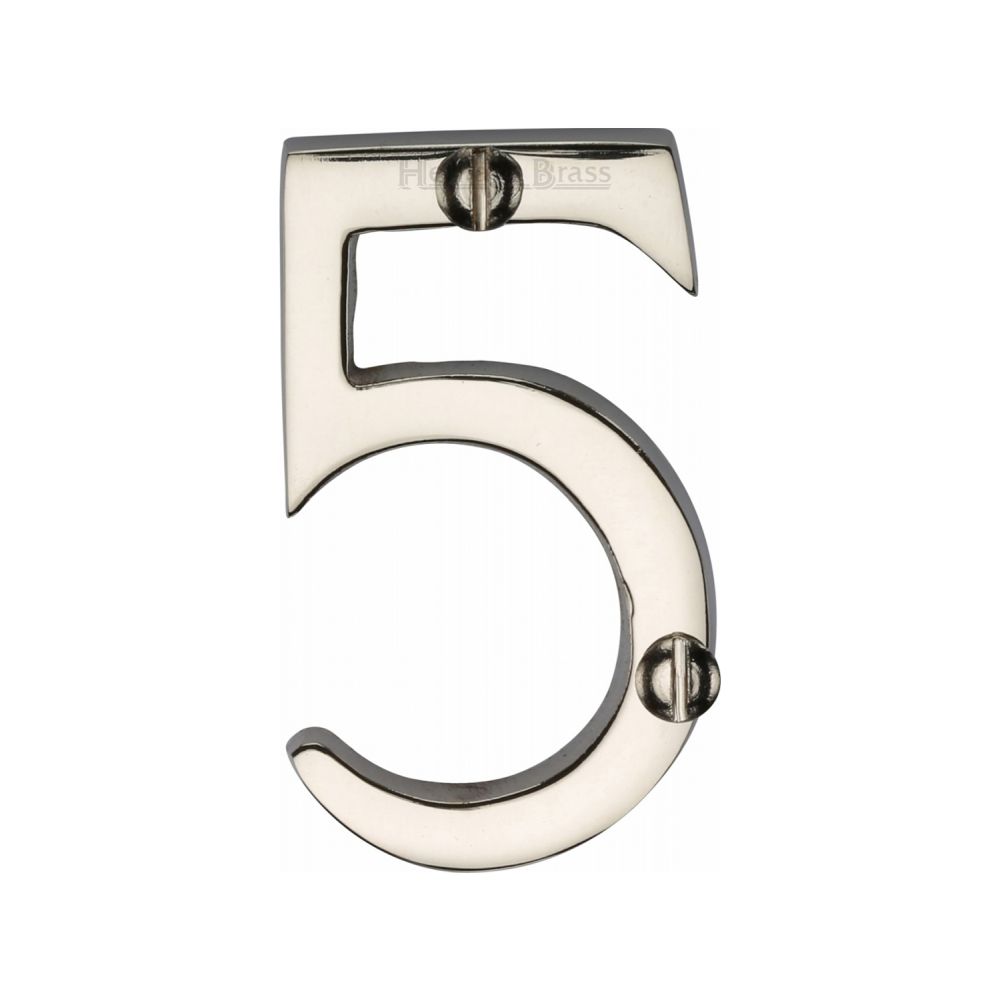 This is an image of a Heritage Brass - Numeral 5 Face Fix 51mm (2") Polished Nickel Finish, c1567-5-pnf that is available to order from T.H Wiggans Ironmongery in Kendal.