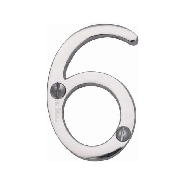 This is an image of a Heritage Brass - Numeral 6 Face Fix 51mm (2") Polished Chrome Finish, c1567-6-pc that is available to order from T.H Wiggans Ironmongery in Kendal.