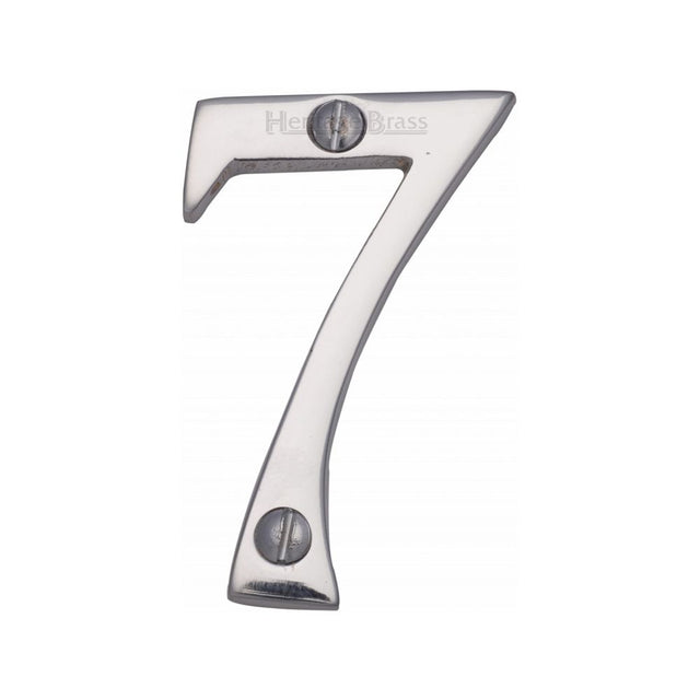 This is an image of a Heritage Brass - Numeral 7 Face Fix 51mm (2") Polished Chrome Finish, c1567-7-pc that is available to order from T.H Wiggans Ironmongery in Kendal.