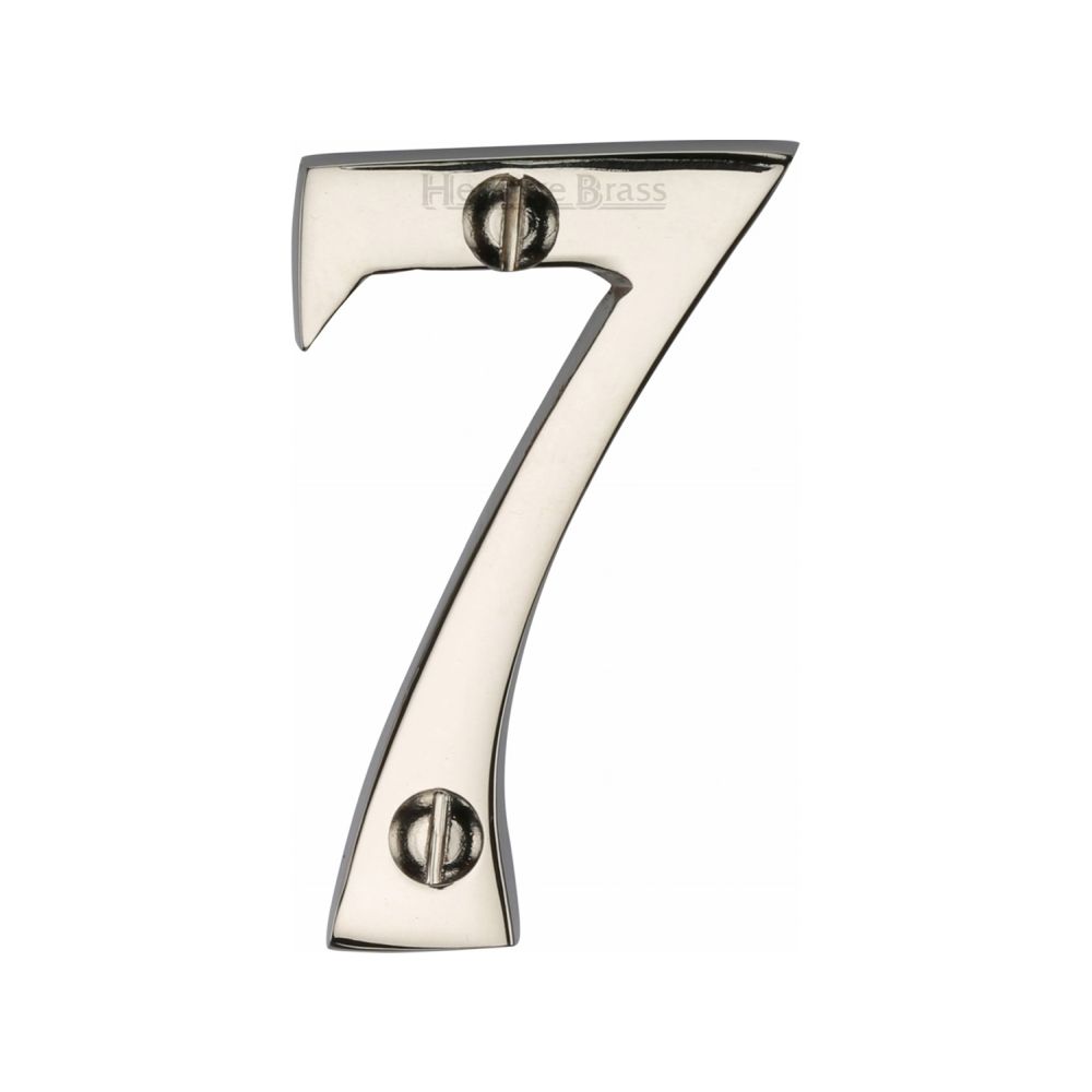 This is an image of a Heritage Brass - Numeral 7 Face Fix 51mm (2") Polished Nickel Finish, c1567-7-pnf that is available to order from T.H Wiggans Ironmongery in Kendal.