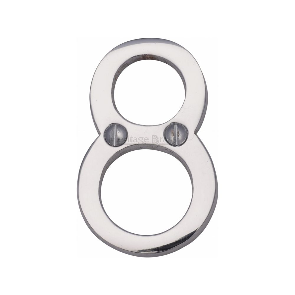 This is an image of a Heritage Brass - Numeral 8 Face Fix 51mm (2") Polished Chrome Finish, c1567-8-pc that is available to order from T.H Wiggans Ironmongery in Kendal.