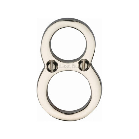 This is an image of a Heritage Brass - Numeral 8 Face Fix 51mm (2") Polished Nickel Finish, c1567-8-pnf that is available to order from T.H Wiggans Ironmongery in Kendal.