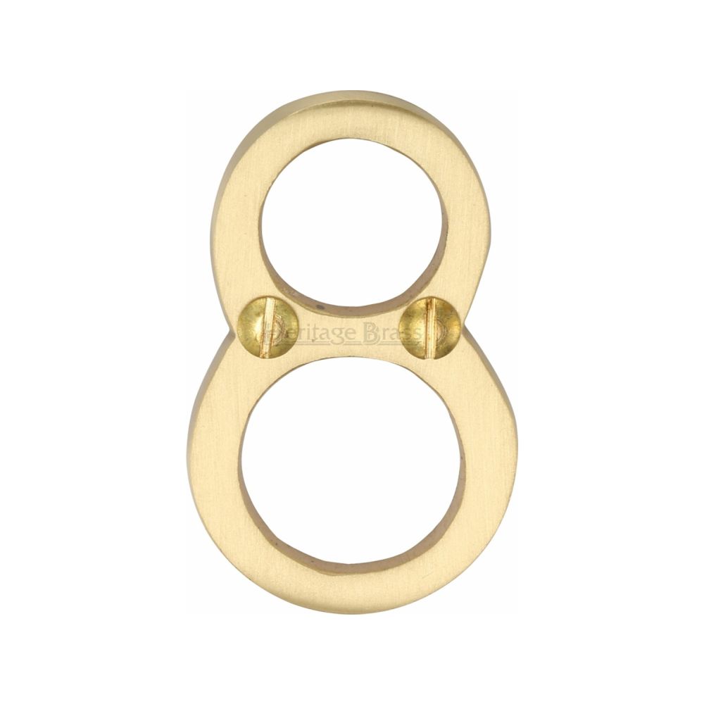 This is an image of a Heritage Brass - Numeral 8 Face Fix 51mm (2") Satin Brass Finish, c1567-8-sb that is available to order from T.H Wiggans Ironmongery in Kendal.