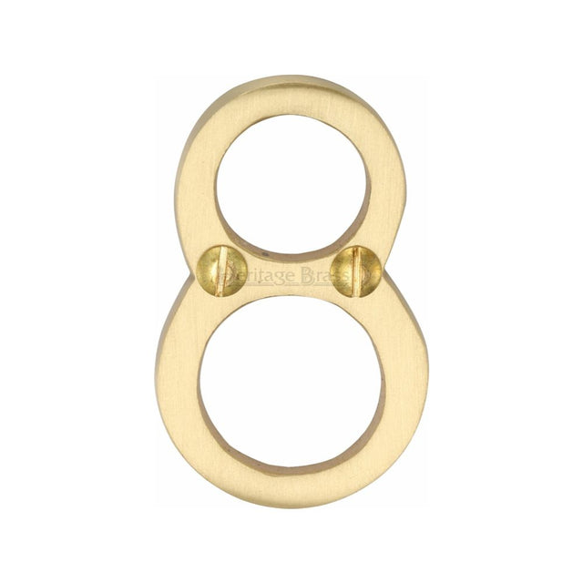 This is an image of a Heritage Brass - Numeral 8 Face Fix 51mm (2") Satin Brass Finish, c1567-8-sb that is available to order from T.H Wiggans Ironmongery in Kendal.