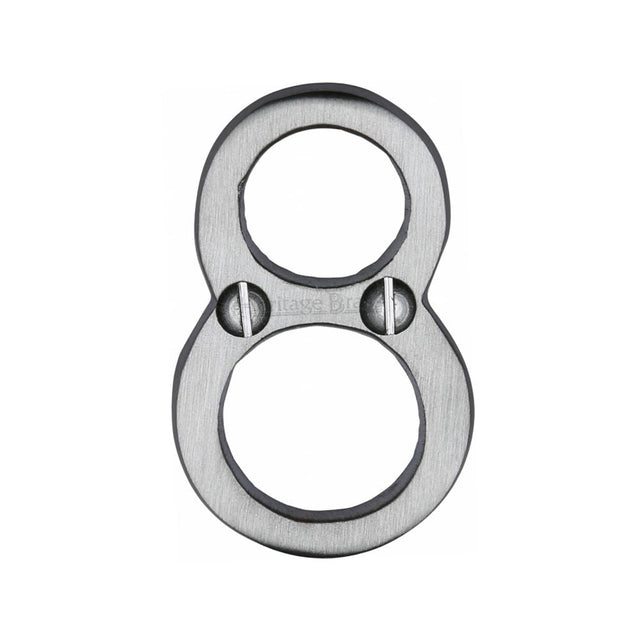 This is an image of a Heritage Brass - Numeral 8 Face Fix 51mm (2") Satin Chrome Finish, c1567-8-sc that is available to order from T.H Wiggans Ironmongery in Kendal.